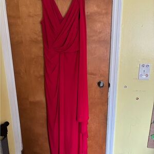 Adrianna Papell Red Draped V-Neck Maxi Dress